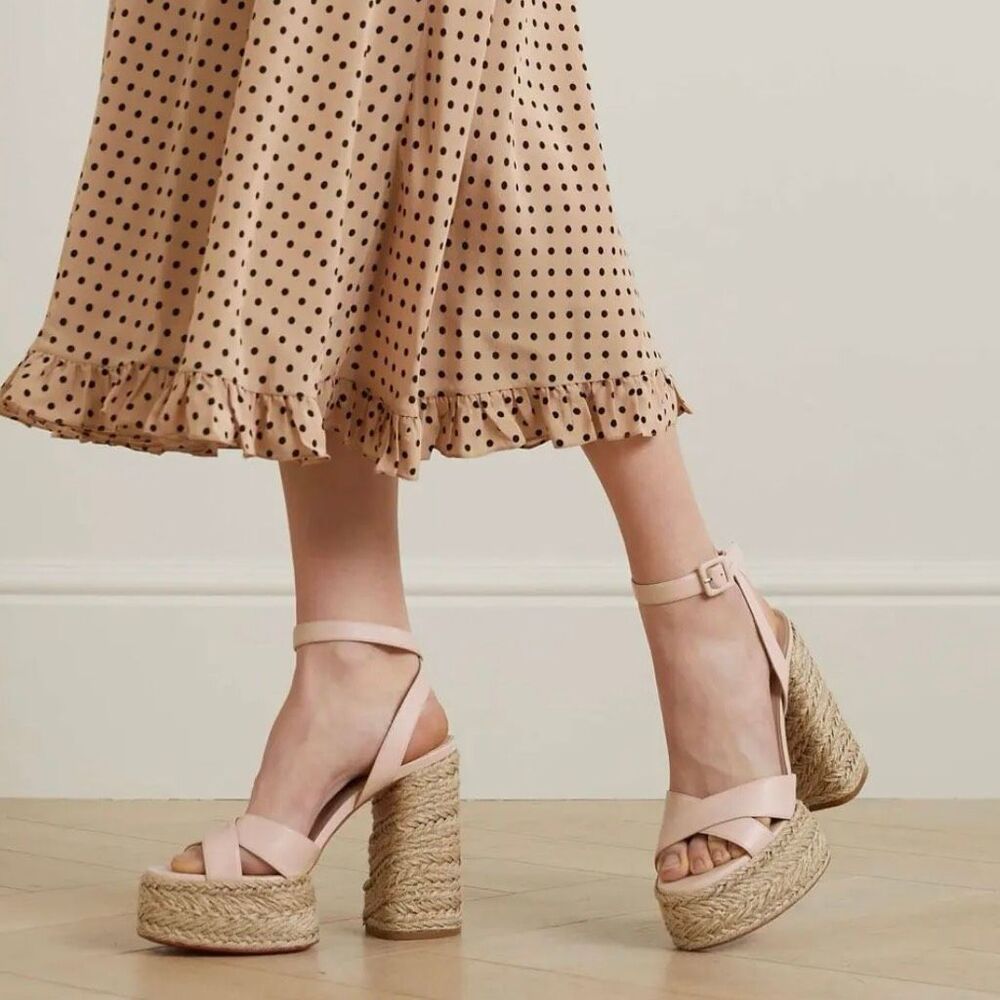 CHRISTIAN LOUBOUTIN Super Mariza Platform Espadrille Block Heels Size 38 Beige - Picture 13 of 15